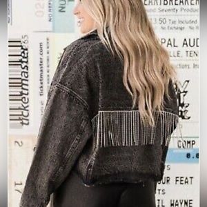 Pink Lily Krista Horton Charcoal Fringe Denim Jacket M